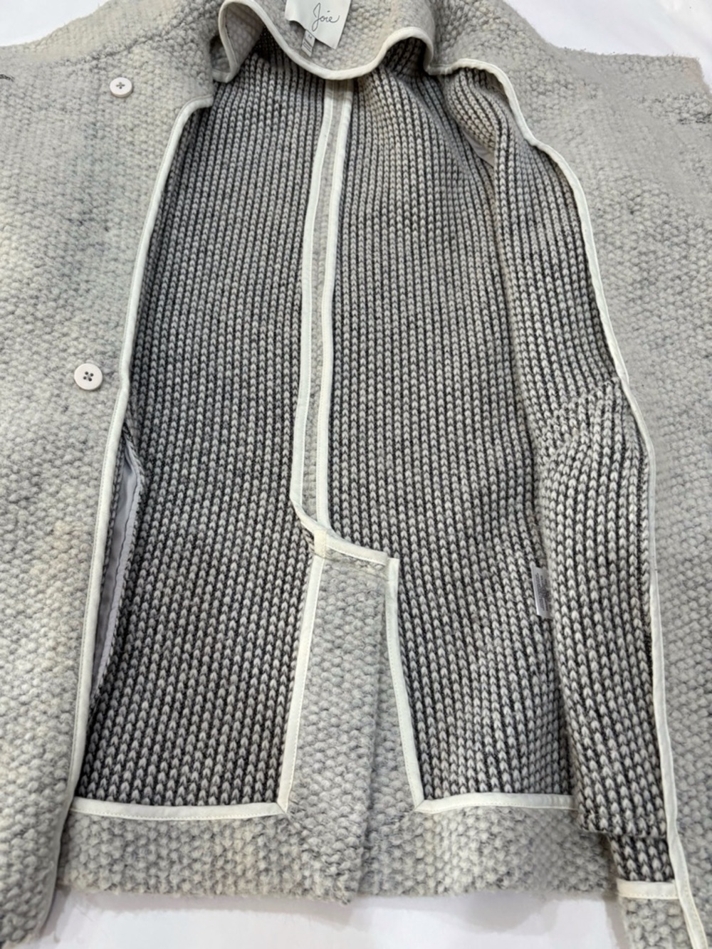 Joie Coat Women M Gray Wool Blend Textured Double Breasted Cozy Chic Minimalist - Picture 2 of 8